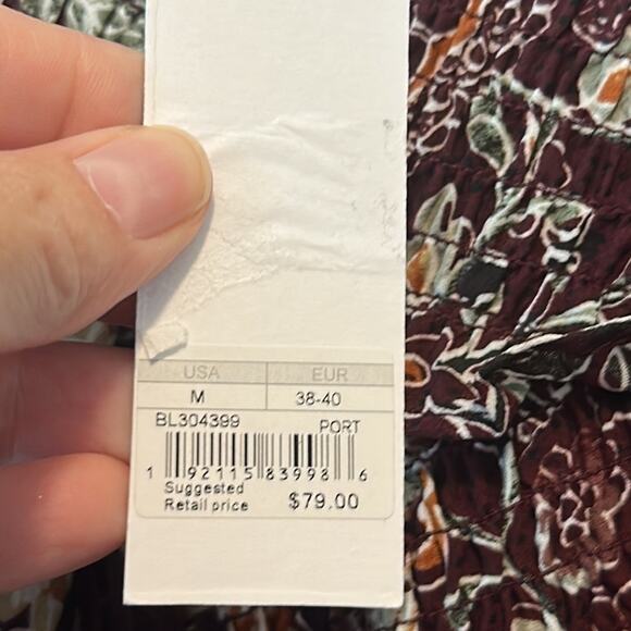 BB Dakota x Steve Madden Burgundy Floral Smocked Off-Shoulder Blouse Top Size M - Picture 9 of 9